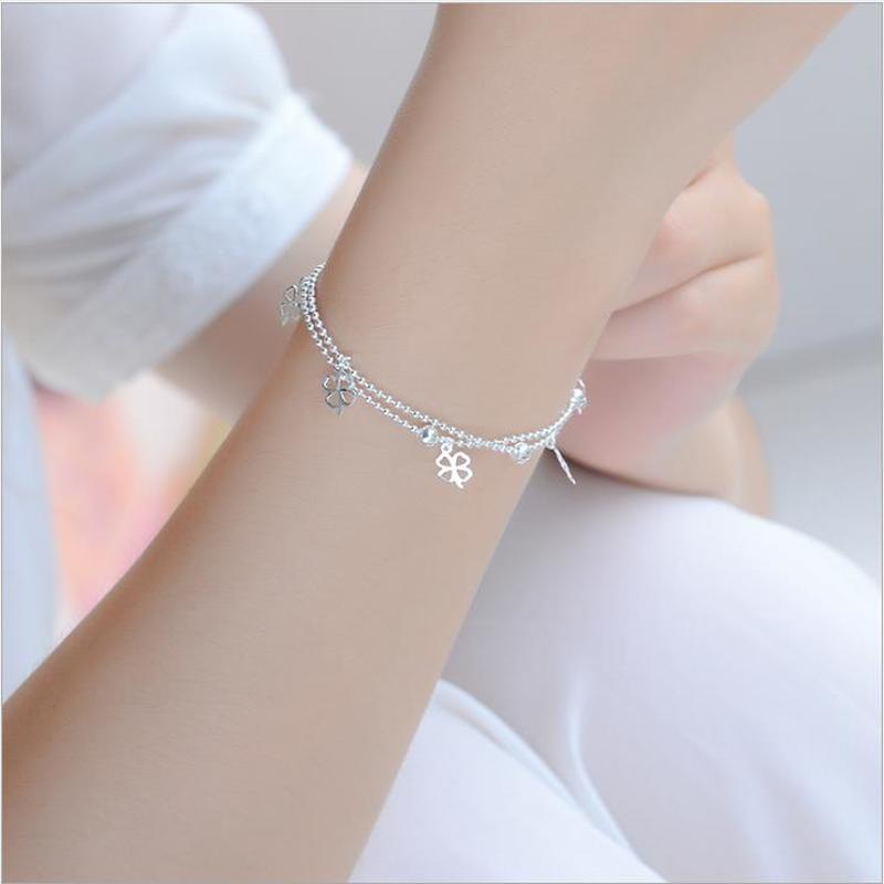 Everoyal Trendy Vrouwelijke Clover Double Layer Enkelbanden Voor Vrouwen Accessoires Mode Zilveren 925 Armband Meisje Bruid Bruiloft Sieraden: bracelet