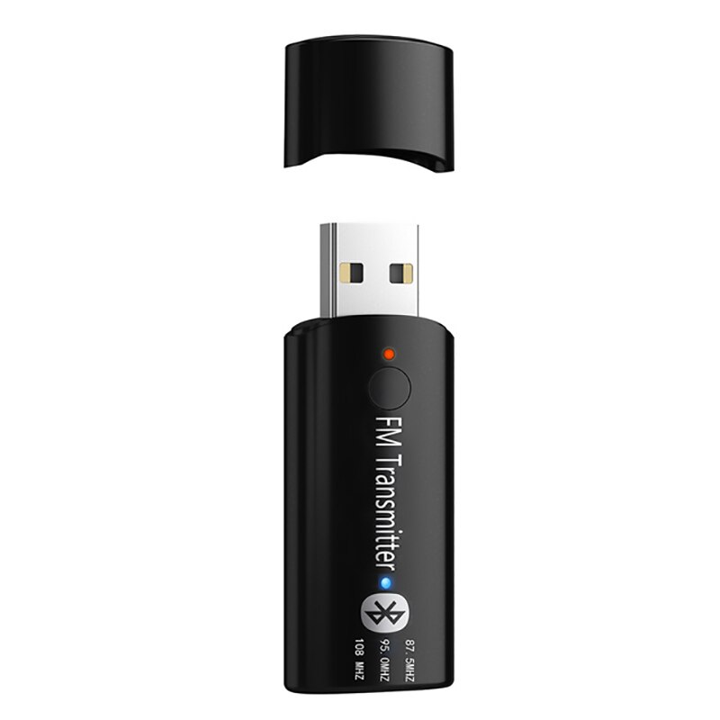 VAORLO Mini nadajnik FM na USB bezprzewodowy samochód zestaw odbiornik Stereo Muic Bluetooth 5.0 Adapter do samochodu z mikrofonem 3.5 AUX Jack: Black