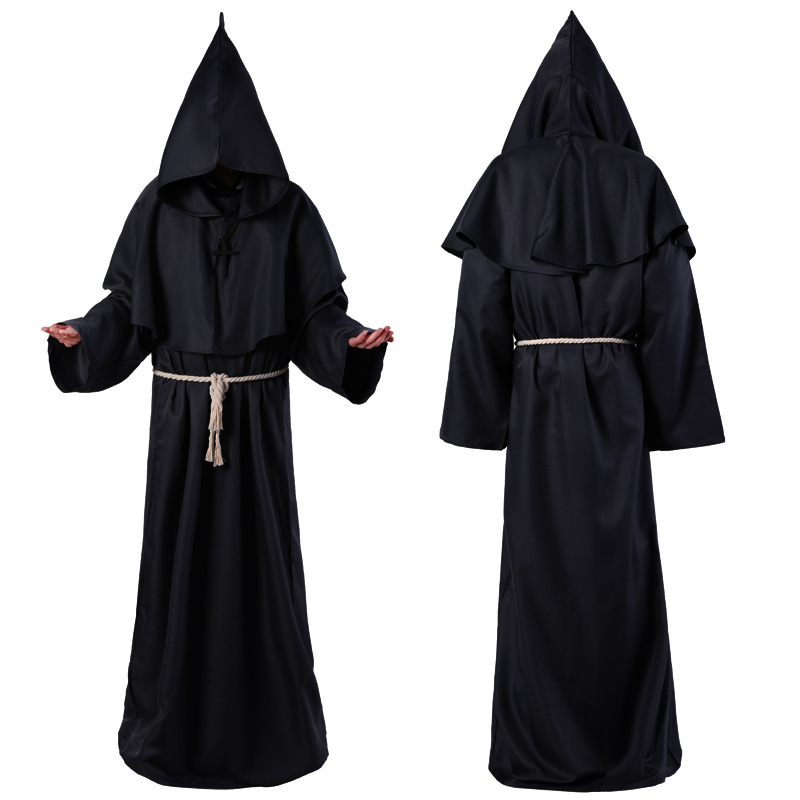 Manto de feiticeiro halloween medieval cristão frade sacerdote robes bruxa capa festa morte fantasma vampiro diabo cosplay trajes