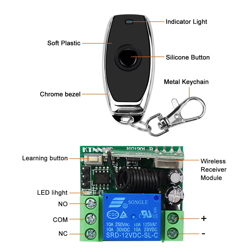 315 / 433 Mhz RF Transmitter Remote Controls Wireless Remote Control Switch DC12V 1CH Relay Receiver Module for Access Control