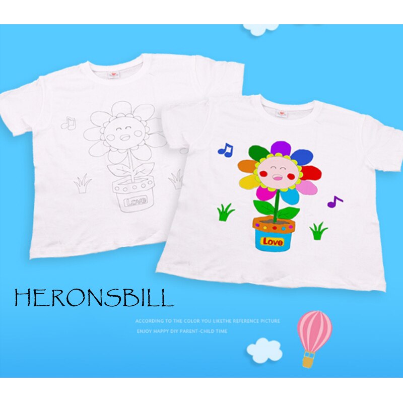 Camiseta de manga corta de algodón blanco para niños, pintura de grafiti, tie-dye, pintada a mano, guardería
