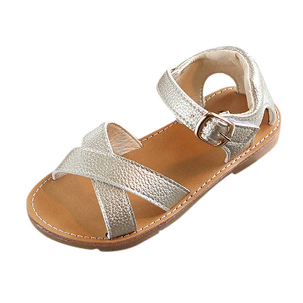 Summer Children Kids Girl Boy Outdoor Soft Cross Sandals Slippers Shoes Anti-Slip Hook & Loop Baby Shoes: Gold / 11.5