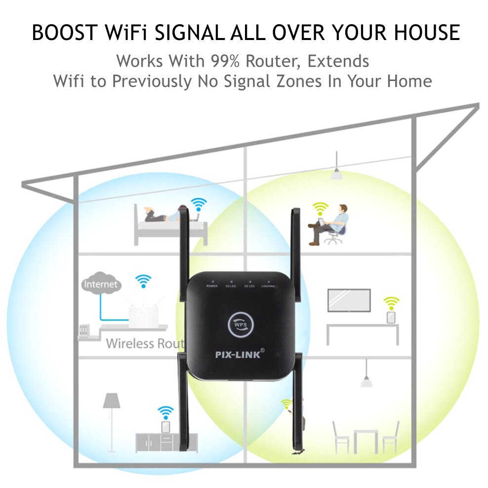 INIOICZMT LV-AC24 Drahtlose 2,4G/5Ghz WiFi Verstärker Verlängerung 1200Mbps Wi-Fi Verstärker 802,11 N Lange Palette AP WI FI Signal Booster