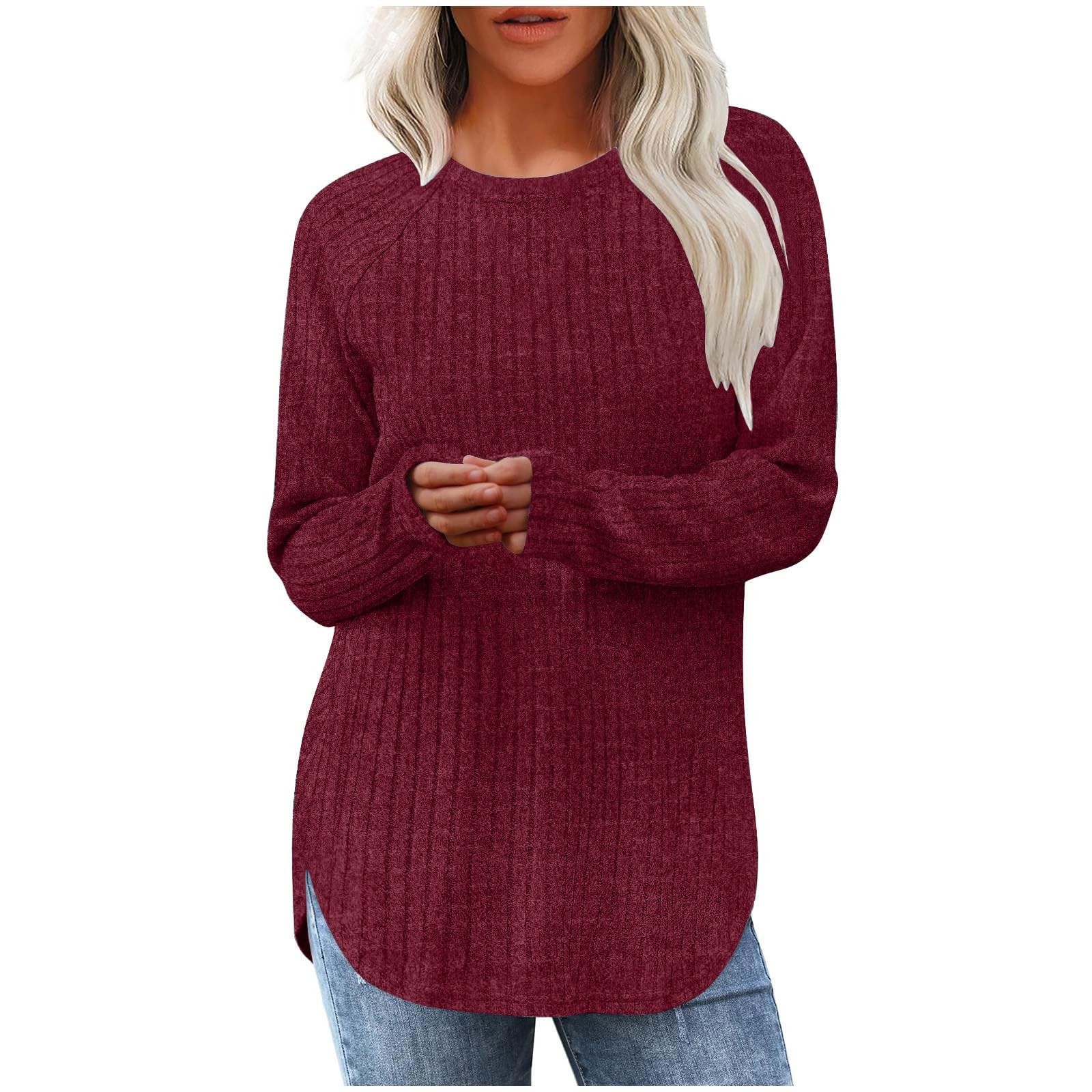Sweat-shirts pour femmes à manches longues col rond pull décontracté solide tunique hauts femmes sweats femmes vêtements d'hiver liquidation