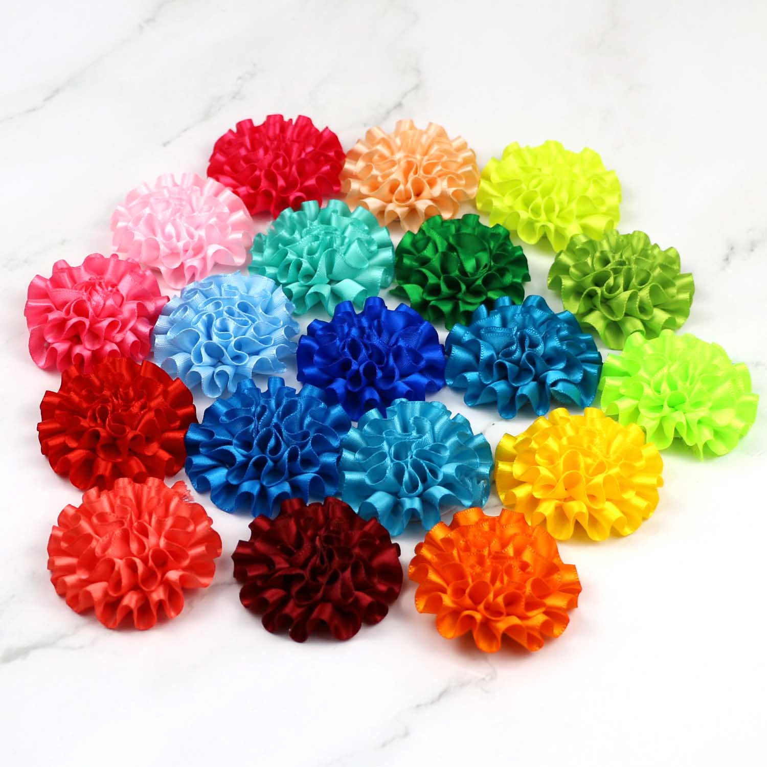 12PCS Burgundy DIY Flower Headbands Decorative Wedding Flowers Handmade Ribbon Flowers Women Satin Fabric Flower Appliques