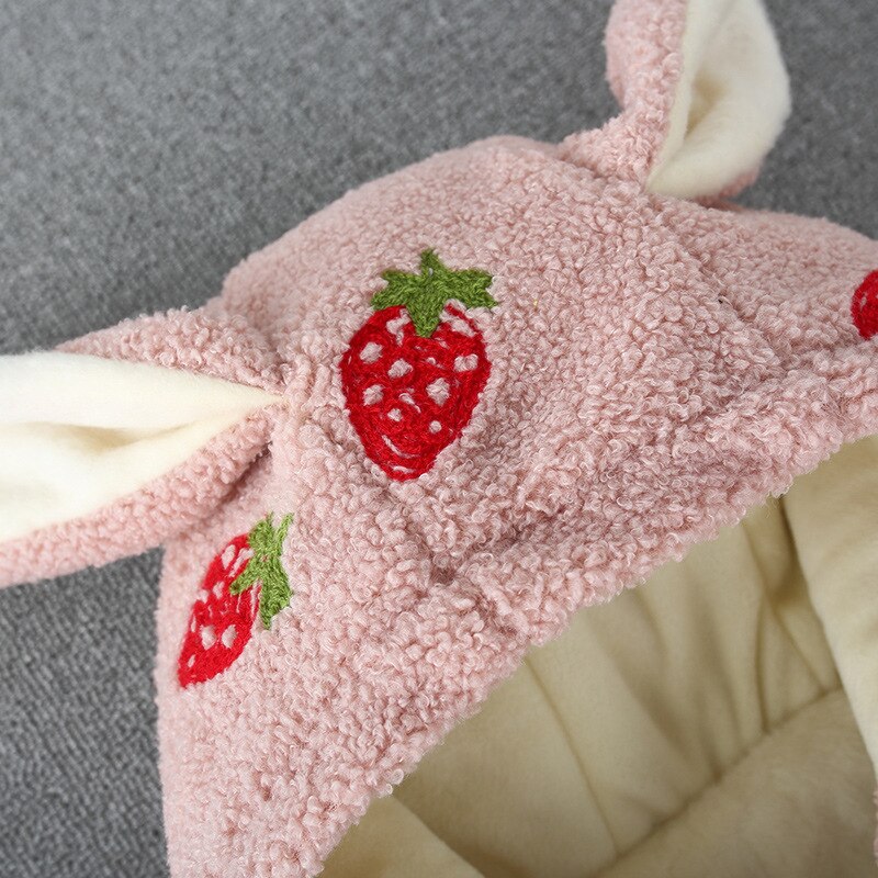 Toddler Infant Baby Girl Coat Autumn Fall Winter Warm Long Sleeve Strawberry Rabbit Ears Hooded Jackets Outfits Clothing