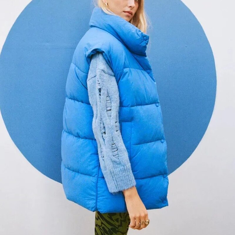 Dame & #39 ;s parkas vest jakker kåpe blå vest knapp ermeløs streetwear jakke dame varm lomme kvinne yttertøy trf