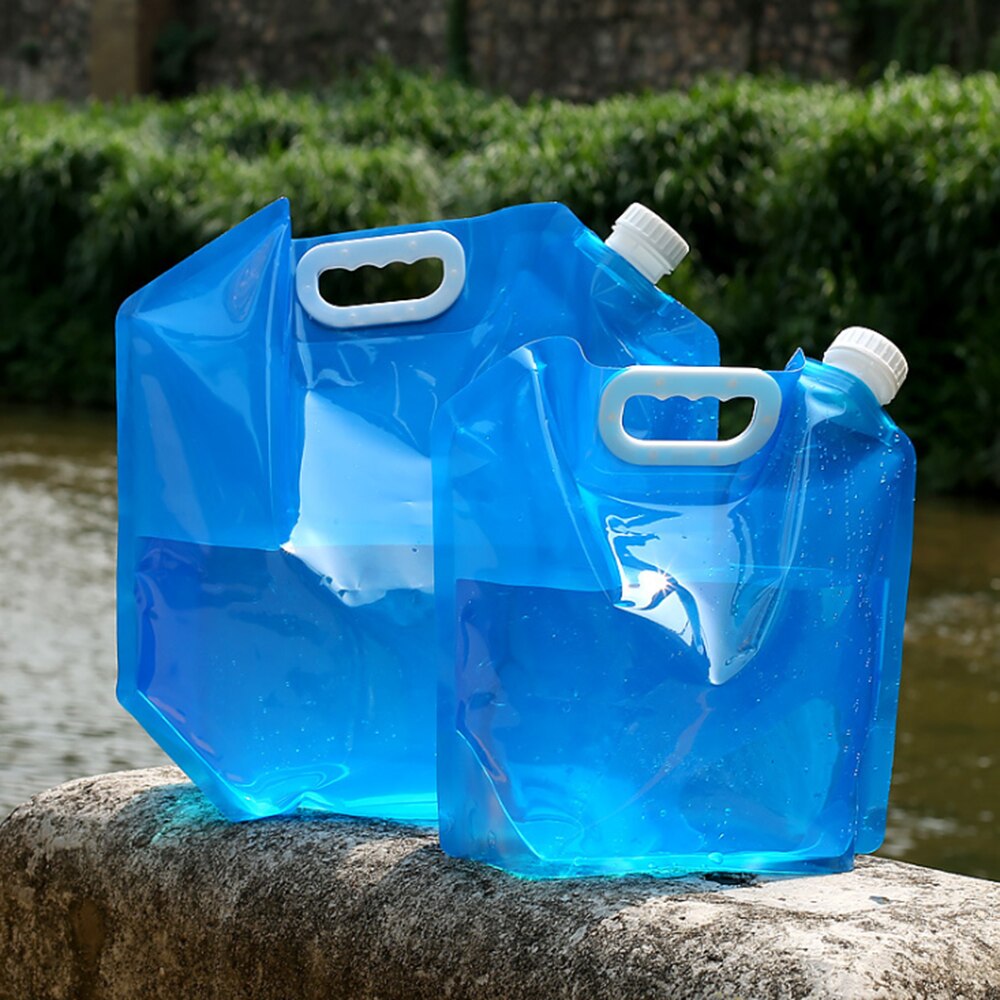 5L/10L Portable Water Storage Lifting Bag Hiking Outdoor Camping Picnic Survival Barbecue Folding Water Bag White And Blue