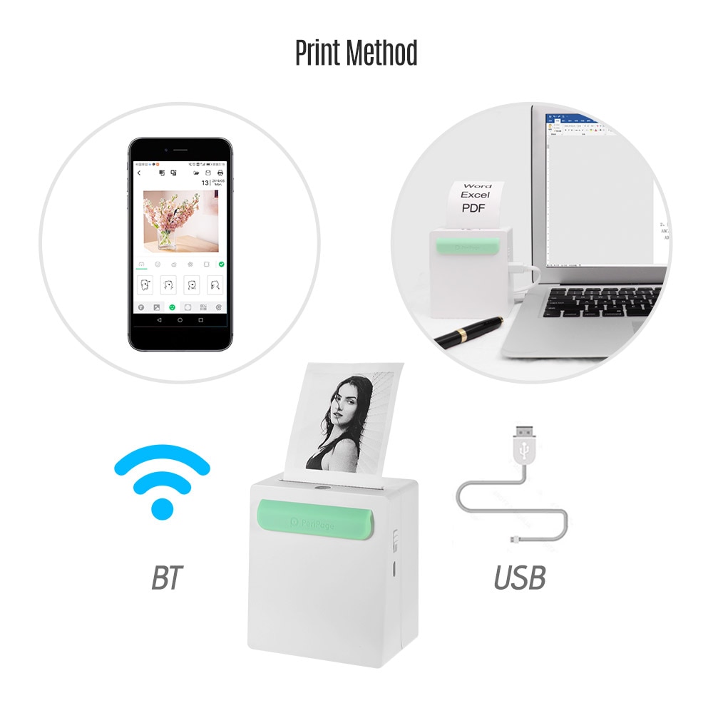 PeriPage mini kieszeń drukarka przenośna A8/A6 bezprzewodowa BT moc drukarki termicznej funkcja banku klip projekt drukarka paragonowa dla iOS