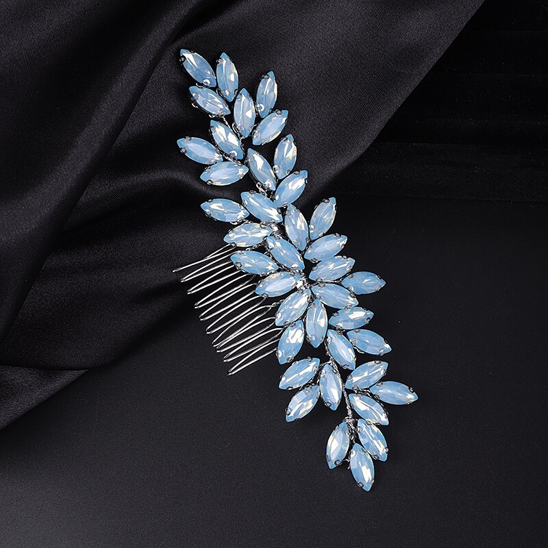 Accesorios para el cabello de boda con diamantes de imitación, tocado de novia de oro plateado, peine para el cabello, tocado para mujer, adornos: Light blue opal