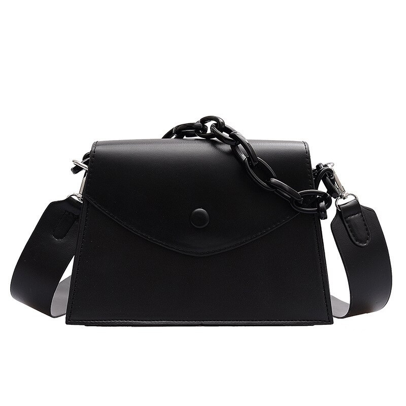 PU Leather Shoulder Messenger Bags For Women Chain Wide Shoulder Strap Handbags Female Crossbody Bag sac: Black