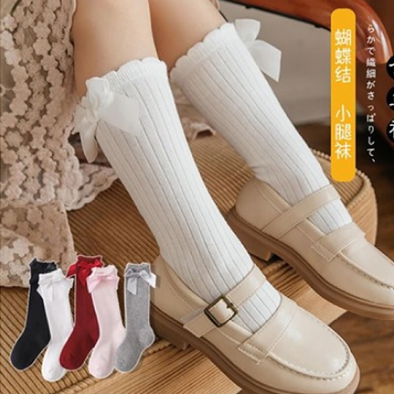 Baby Meisjes Sokken Knie Hoge Sokken Prinses Met Bogen Meisje Schattige Baby Sok Katoen Lange Buis Boog Strepen Kinderen Sokken