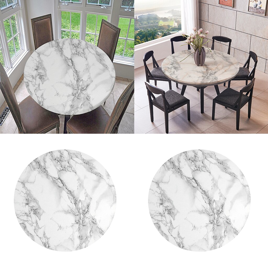 2-Pack Fitted Vinyl Table Cloth Round With Elastic Edge - Fits 47 Inch Tables (Black Marble)