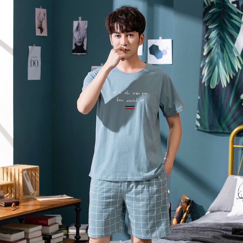 Mannen Zomer Katoenen Korte Mouwen Korte Broek Pyjama Set Multi Stijlen Plus Size Heren Nachtkleding Pyjama Dunne Gedeelte thuis Pak