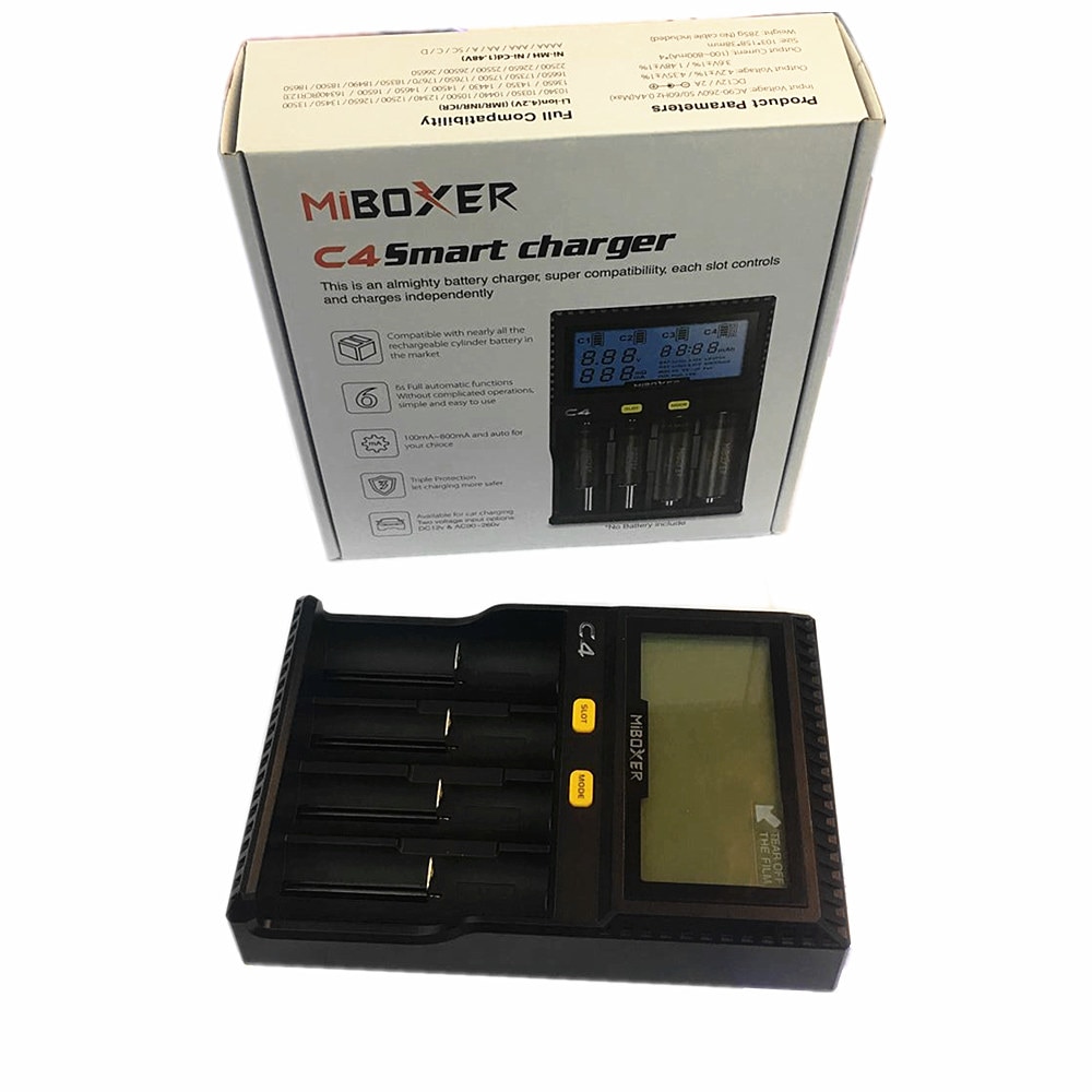 Originele Miboxer C4 LCD Smart Batterij Lader voor Li-Ion IMR INR ICR LiFePO4 18650 14500 26650 AAA Batterijen 100- 800 mAh