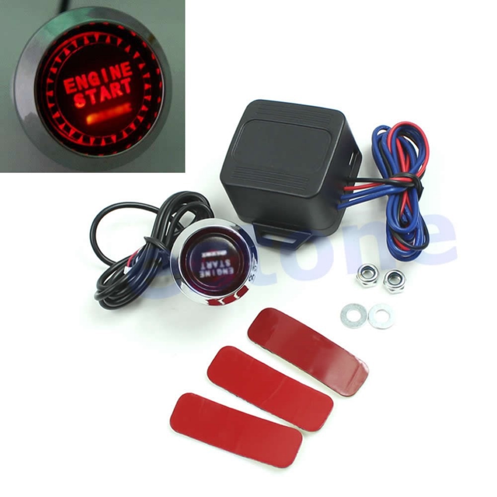 Asudaro Motor-knop, 12V/24V automotor startknop, 50A keyless start button ontsteking, auto voertuig motor start drukschakelaar ontsteking starter voor auto, motorfiets en scheepsmodificaties, blauw