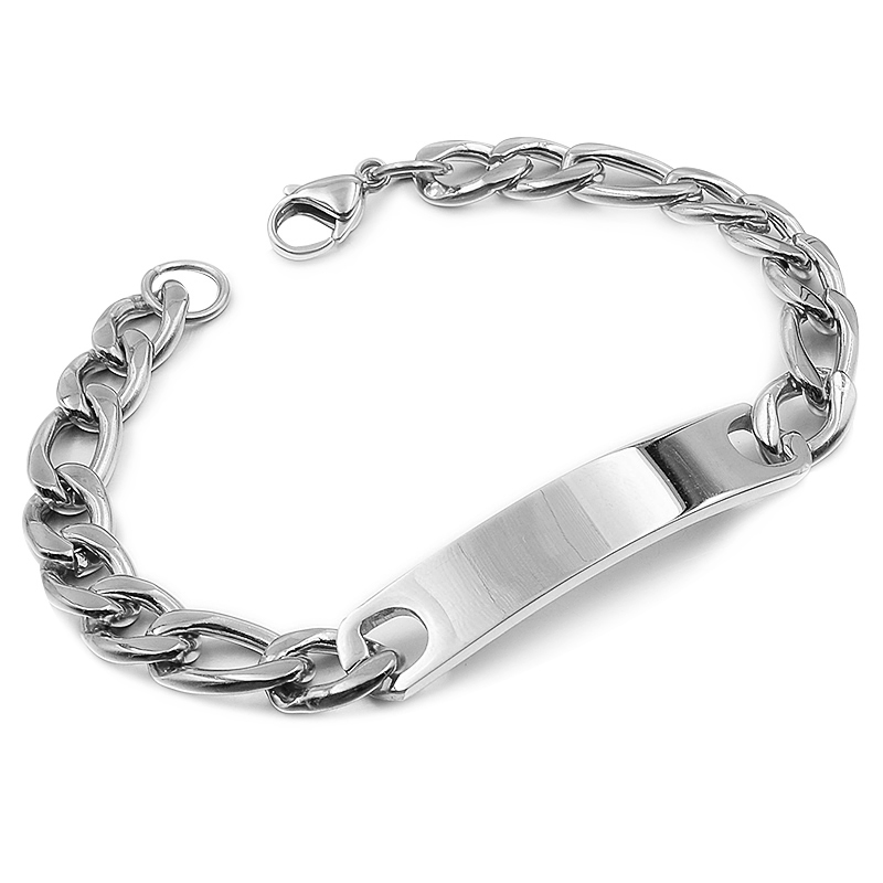 Gokadima-pulsera de identificación de acero inoxidable para hombre y mujer, joyería , brazalete de cadena de , 4 colores, artículos al por mayor, WB001: Style2 silver21cm9mm