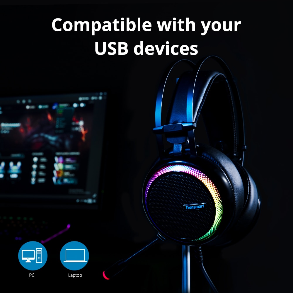 Tronsmart Glary Gaming Headset with 7.1 Virtual Surround Sound,50mm Audio Driver and Noise Cancelling Mic for several devices