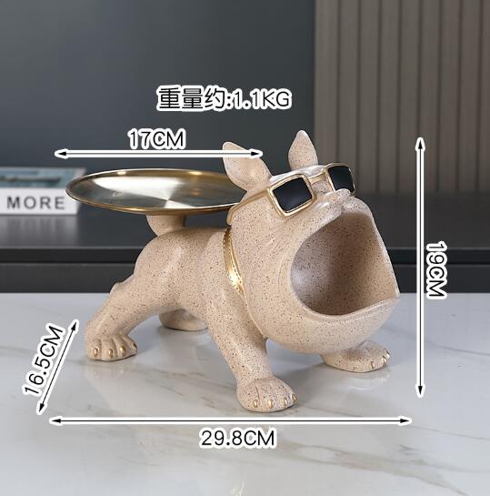 Cool French Bulldog Butler Décor with Tray Big Mouth Dog Statue Home Décor Storage Box Animal Resin Sculputre Figurine Art: DARK GRAY