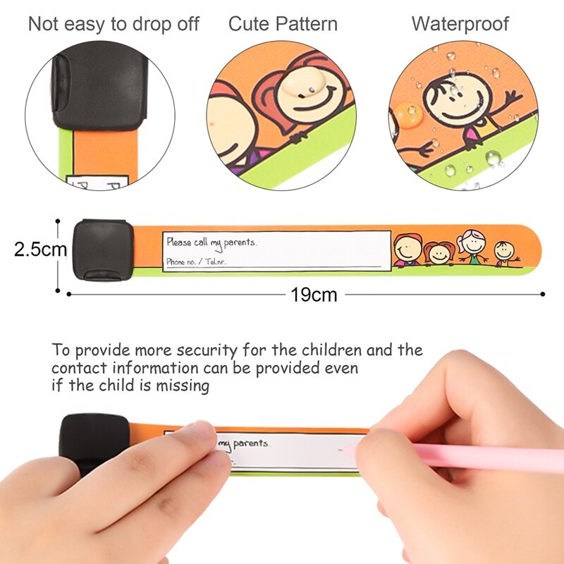 12 unids/set niños viajes al aire libre seguro Anti-perdido pulsera de seguridad reconocimiento pulsera para niños impermeable ajustable