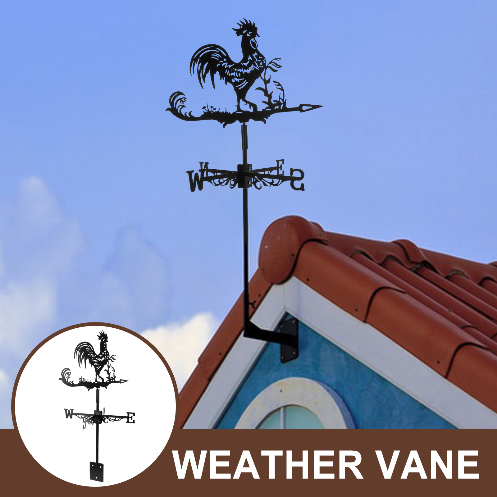Rooster Wind Vane Rooftop Weather Vane Retro Metal Wind Direction Indicator Farm Scene Garden Art Decor Roof Garden