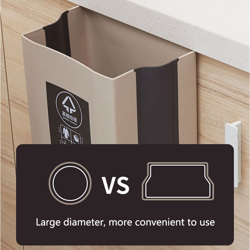 Folding Hanging Kitchen Trash Can Plastic Trash Bin Kitchen Compost Caddy Garbage Bin Waste Bin for Home Car