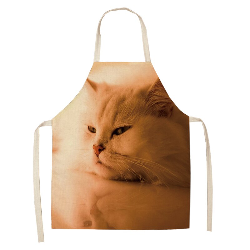 Keukenschort voor vrouwen, schattige cartoon kat bedrukt, mouwloze katoenen linnen schorten voor koken, schoonmaakgereedschap 53*65cm: I