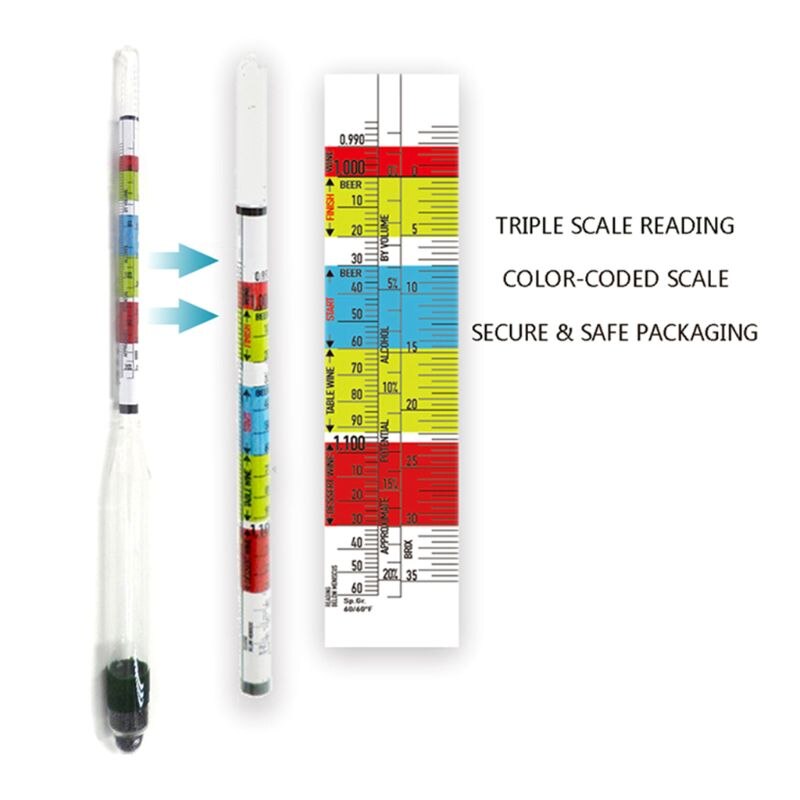 Triple Scale Hydrometer For Home brew Wine Beer Cider Alcohol Testing 3 Scale