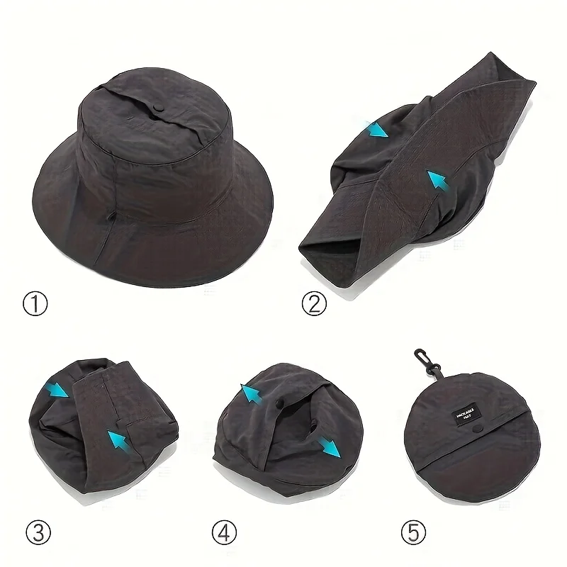 Chapeau seau d'extérieur, casquette tout-en-un pliable et à séchage rapide pour la pêche, la randonnée, le sport, de voyage compacte 4 saisons avec cordon de serrage