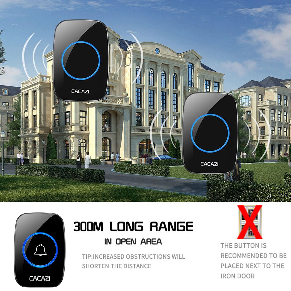 CACAZI Smart Home Wireless Pager Doorbell Old man Emergency Alarm 80m Remote Call Bell 1 Button 1 Pager 5 Receiver US EU UK Plug