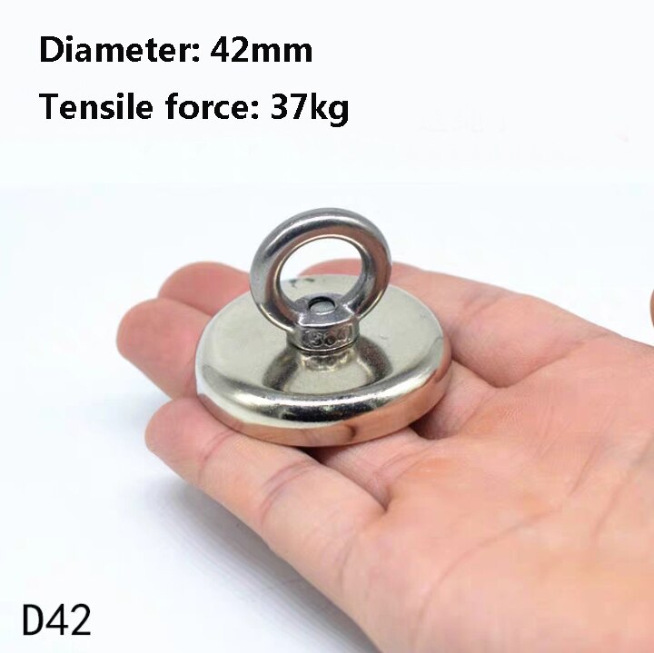 Fishing Magnet Deep Sea Salvage Strong Magnet Pot Magnetic Hook Permanent Neodymium NdFeB Magnetic Fishing Tool with Rope: D42 pull 37Kg