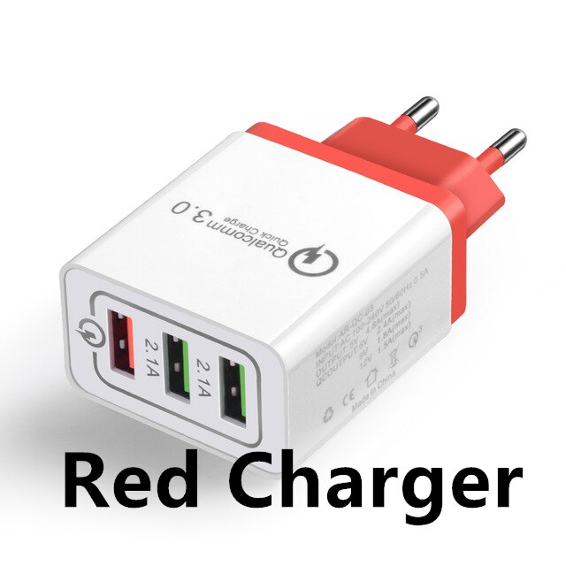 USB Charger EU Plug Quick Charge 3.0 Fast Charger Wall Charger For iphone 11 Pro X Samsung alaxy S8 S9 S10 S10e A50 A40 A30 A70: red