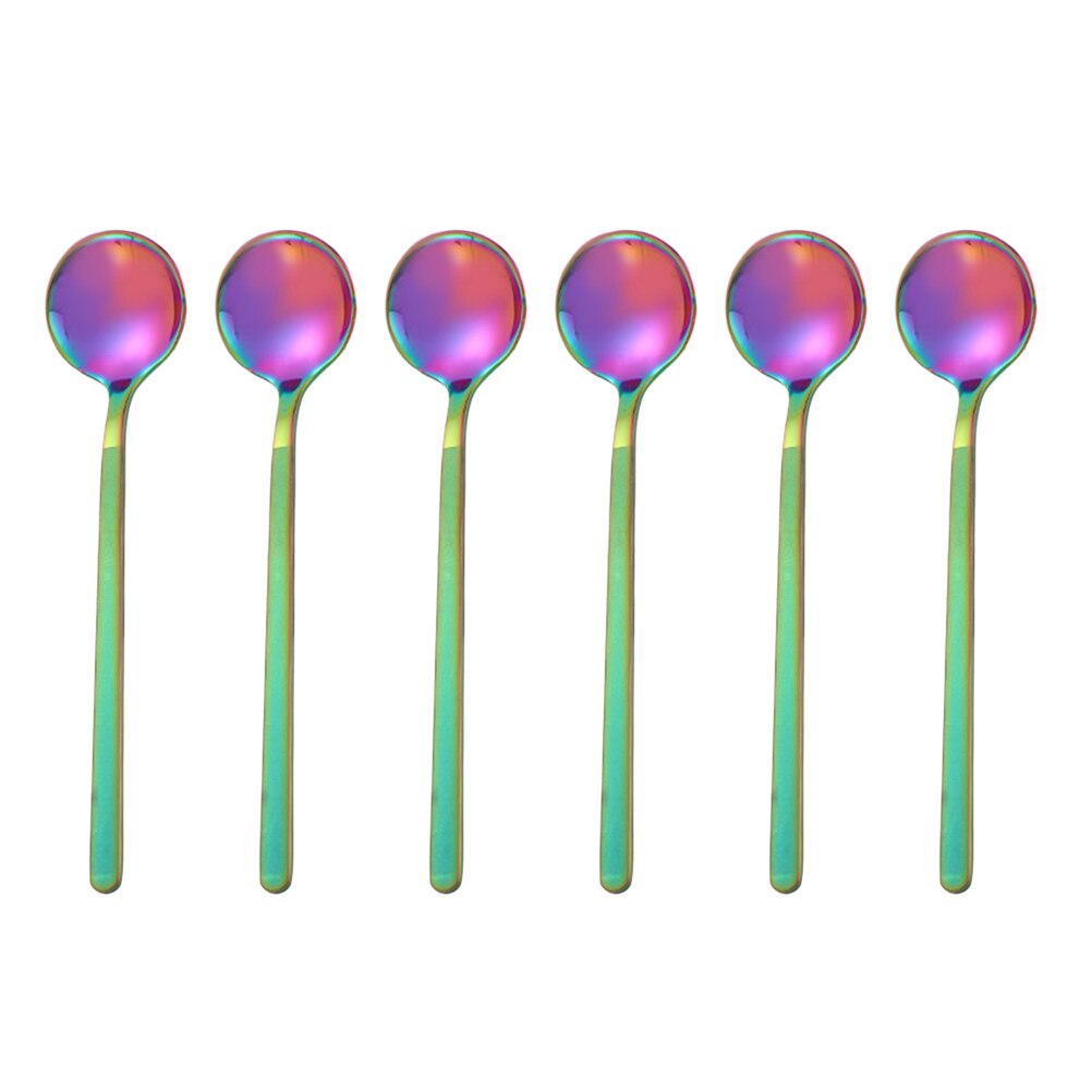 6 Pcs 13CM Spoons Stainless Steel Round Teaspoons Stirring Spoons for Sugar Coffee Dessert: As Shown