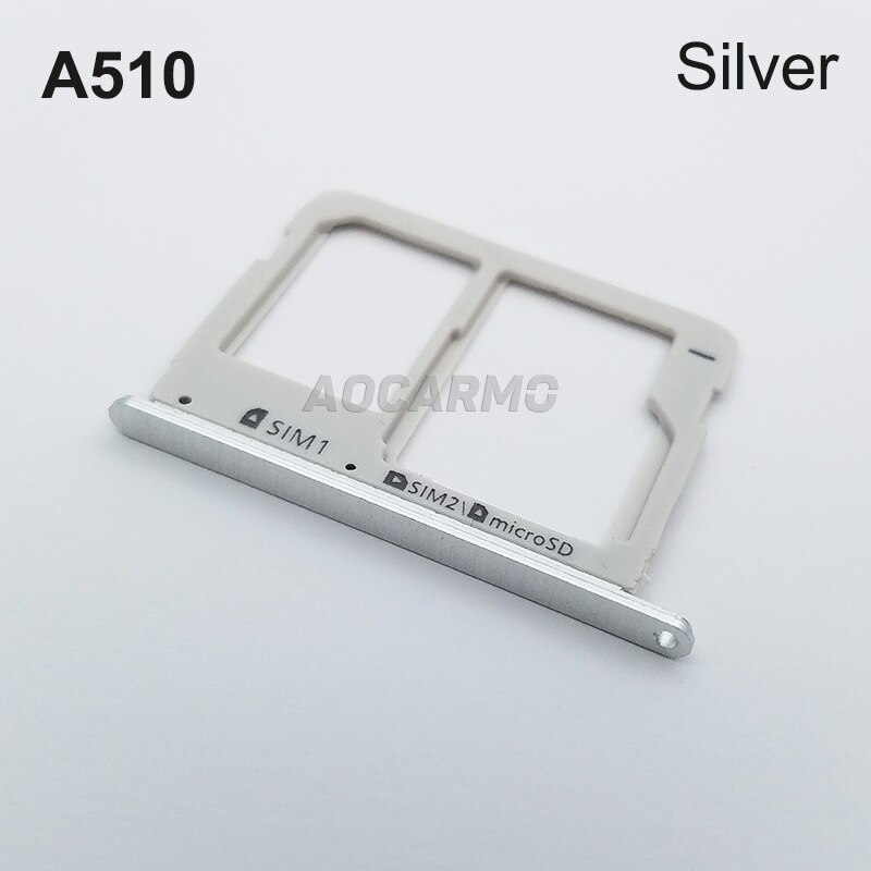 Aocarmo Metal Nano SIM Tray MicroSD SD Card Slot Holder For Samsung A5 ) A510 A510F Dual Gold/Silver/Grey/Pink: SILVER