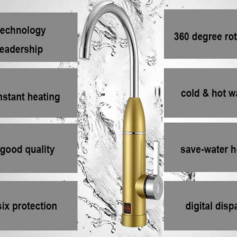 3000W 220V Electric Kitchen Instant Heating Faucet Heater Cold Tankless Water Quickly Heating Tap with LED Display EU Pl