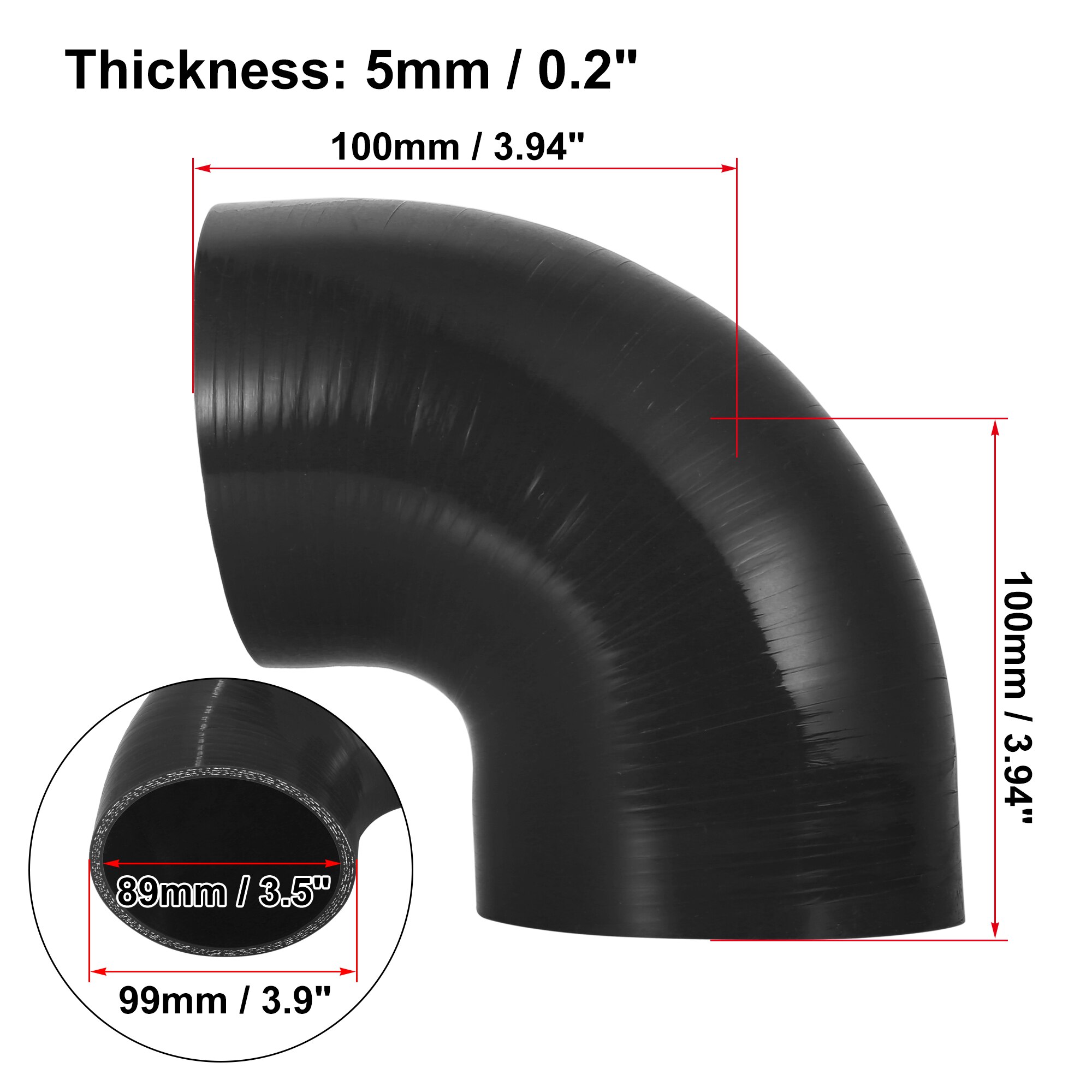 Uxcell-manguera de codo de 90 grados, tubo de silicona, 38, 51, 57, 63, 70, 76, 89, 102MM, conector Intercooler para tubo de entrada Turbo de aire
