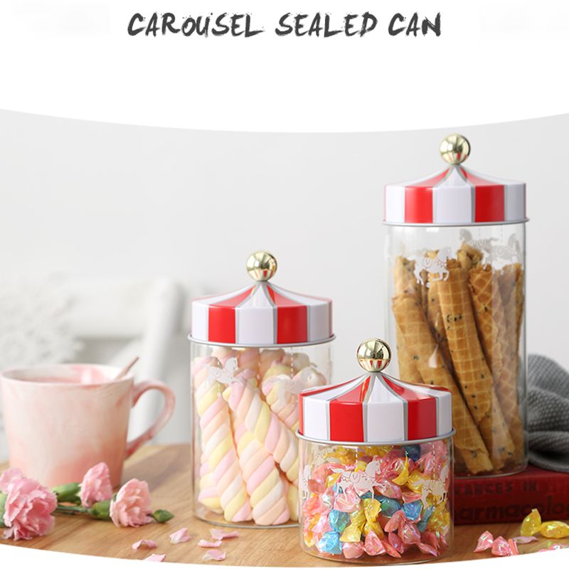 Frascos de vidrio transparente para almacenamiento de latas selladas, caja sellada con carrusel, a prueba de humedad, para dulces, galletas y café, 1300/980/630ML
