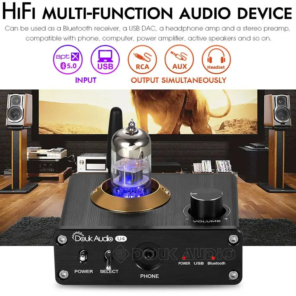 Douk Audio U4 Mini Bluetooth 5.0 Tube amplificatore per cuffie USB DAC Audio Stereo preamplificatore USB scheda Audio APTX-LL