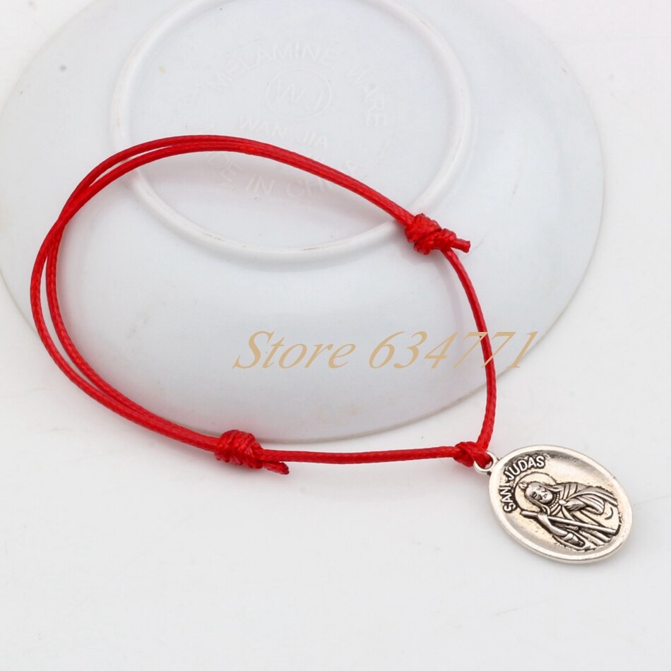 Heißer! 1 stücke Einstellbar Armbänder Rot Wachse seil Zink-legierung San Judas Charme Einstellbar Armband B-31