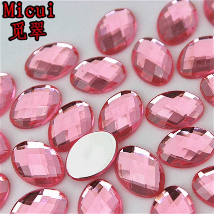 Micui 100Pcs 10*14mm Oval Shape Flat Back Rhinestone Applique Acrylic Stone Crystals Non Hotfix Crafts Jewelry Accessories MC772