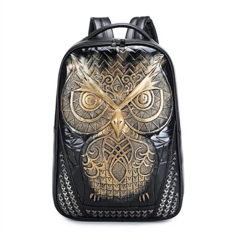 Style of Personality Owl Backpacks Punk Style Rivet Women Schoolbag Simple Brand Girls Travel Bag: Gold