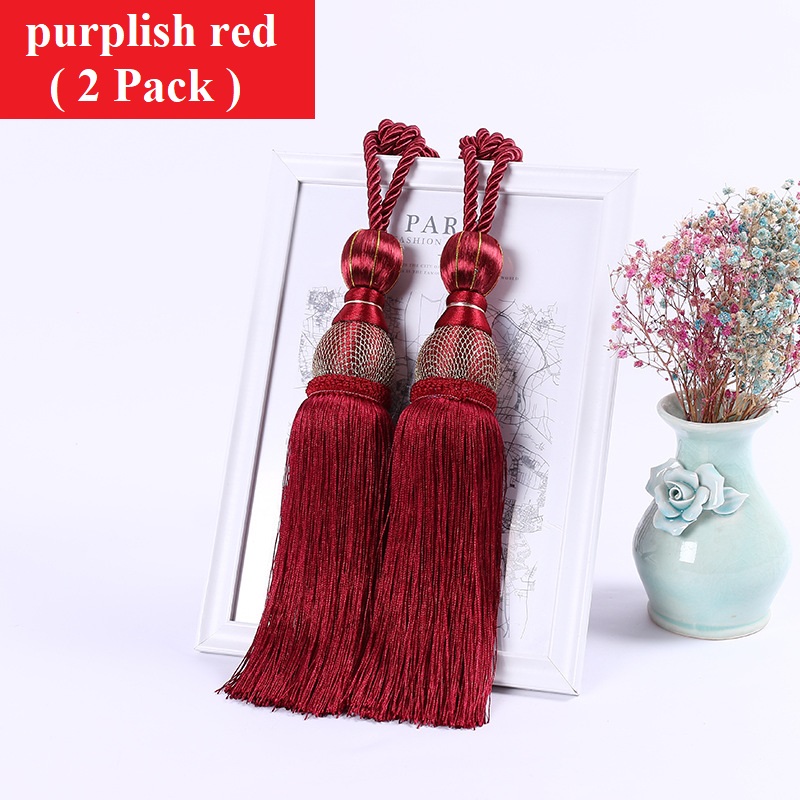 Paquete de 2 alzapaños de cortina con borlas, alzapaños de cuerda hechos a mano, decorativos para el hogar, la Oficina y el Hotel, para la ventana del hogar y la Oficina: Rojo