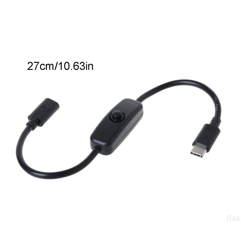 USB-C de fuente de alimentación tipo C, Cable de extensión macho a hembra, interruptor de encendido y APAGADO para Raspberry Pi 4 An-droid, teléfono móvil de 27cm