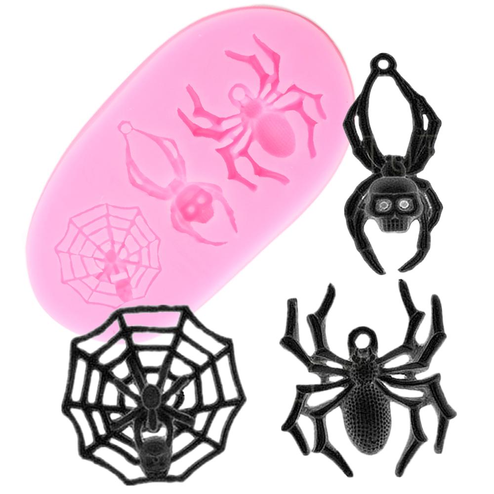 Skræmmende edderkop silikone forme edderkoppespind fondant form halloween kage dekorationsværktøj slik polymer ler chokolade gumpaste forme