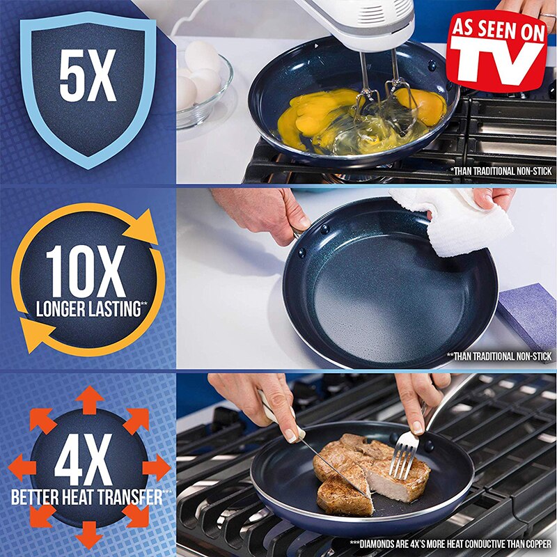 10 "koekenpan Verbeterde Keramische Non-stick Pan Verbeterde Diamant Keramische Pan Versterkte Metallic Non-stick Blauw pan Gecoat Koekenpan