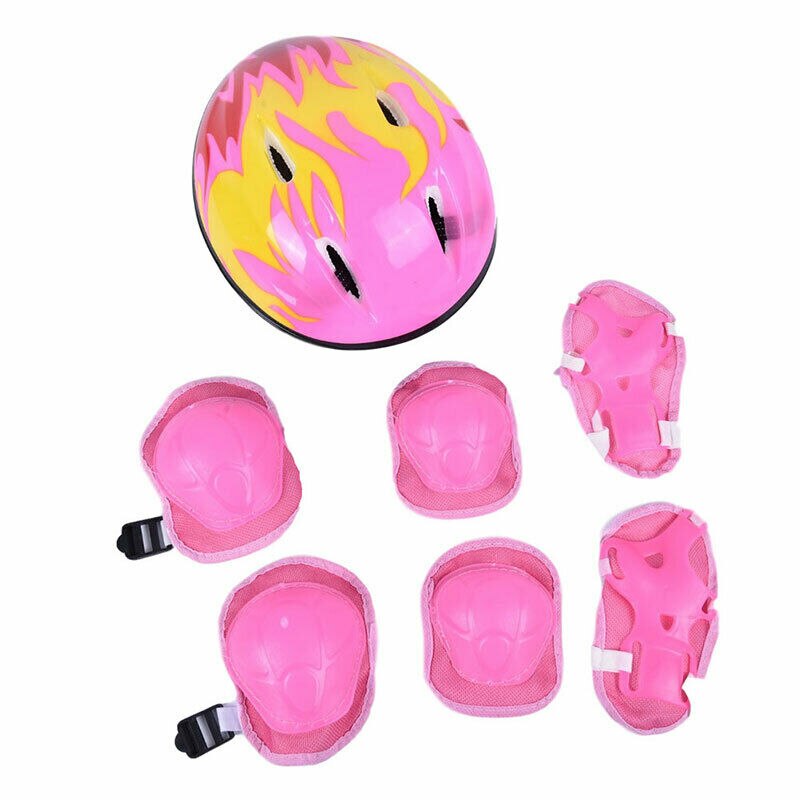 7Pcs/Set Kids Children Skating Cycling Protective Gear Skateboard Bicycle Helmet Knee Wrist Guard Elbow Pad Set Boys Girls: Pink