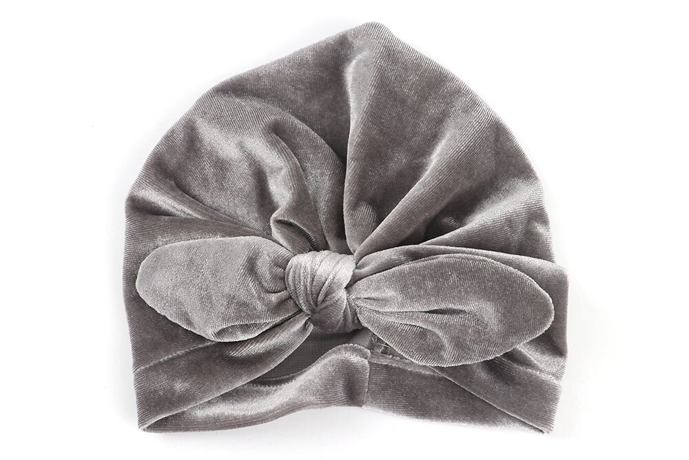 10 Kleuren Baby Hoofdbanden Rubber Oor Fluwelen Hoofdbanden Peuter Winter Warm Baby Tulband Beanie Hoed Elastische Head Band Hoofdtooi: GRAY