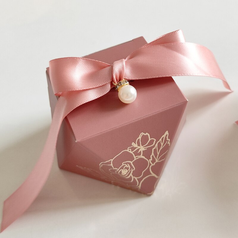 Box Diamond Shape Paper Candy Boxes Chocolate Packaging Box Wedding Favors for Guests Baby Shower Birthday Party: Pink 1 / 20 PCS