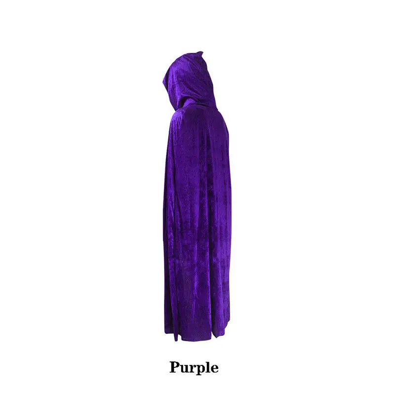 Combhasaki-capa de veludo para adulto, capa com capuz, traje medieval, bruxa, wicca, vampiro, halloween, vestido de comprimento total, casacos: ROXO