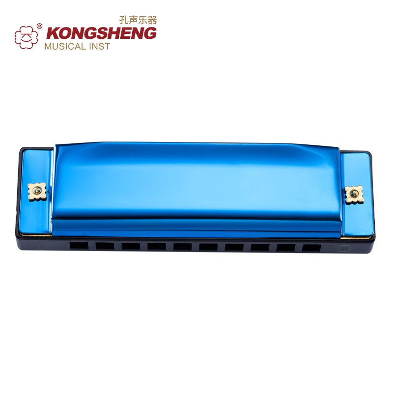 KONGSHENG 10 fori armonica diatonica blues arpa bocca organo chiave di C canna strumento musicale per principianti nero dorato blu